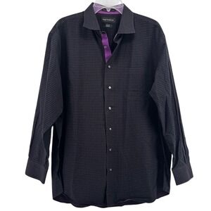 Paul Fredrick Mens Non-Iron Cotton Dress Shirt Black Purple Dots 17.5x34 Classic